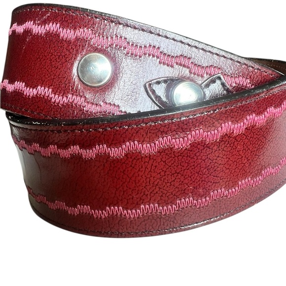Justin Boots Genuine Top Grain Cowhide Leather Belt Red Burgundy Pink Western - Picture 2 of 8